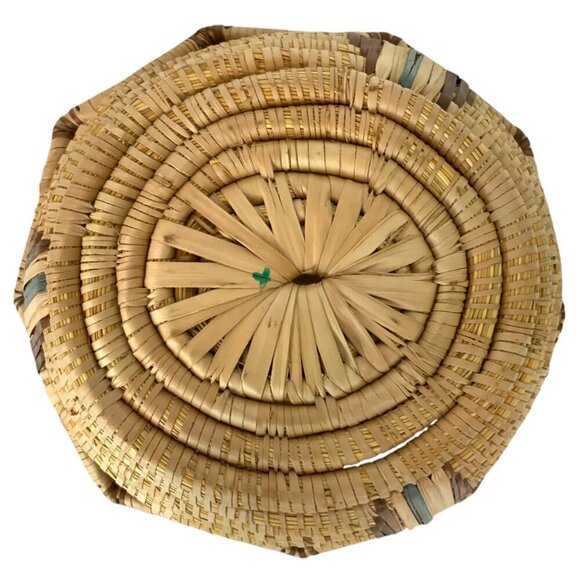Handwoven Natural Coiled Straw Basket With Decorative Multicolor Stripes Accents - Picture 7 of 7